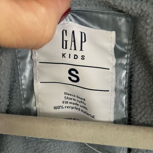 Gap Kids Girls Light Blue Metallic Shiny Puffer Coat Size Small - Picture 8 of 10